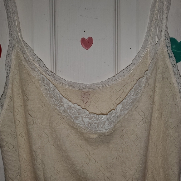 5 for $20 Y2K Style Pastel Yellow Floral Knit Tank Top with Ribbed and Lace Trim - Picture 4 of 16